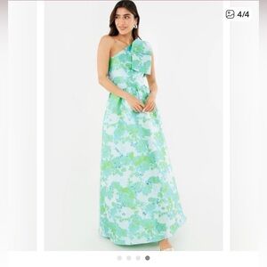 NWT Abbey Glass- off shoulder gown green abstract pattern XL